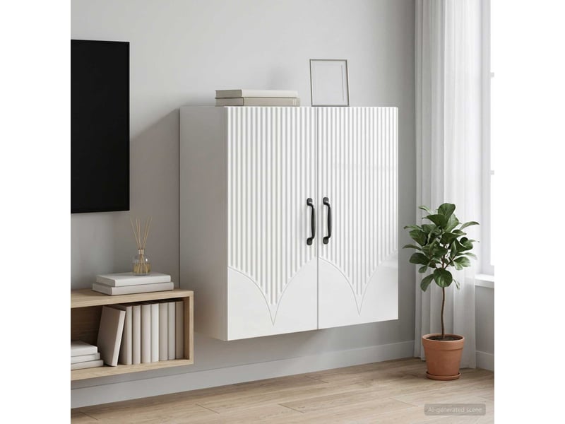  Armoire murale salon 59x31x60cm bois d'ingénierie blanc brillant shl5325  - Conforama B