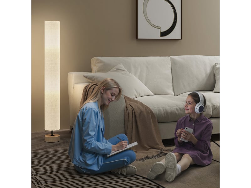  Lampadaire sur pied de salon avec abat-jour en lin, interrupteur à pied, 2 x douille e27, gris, 120 cm  - Conforama W