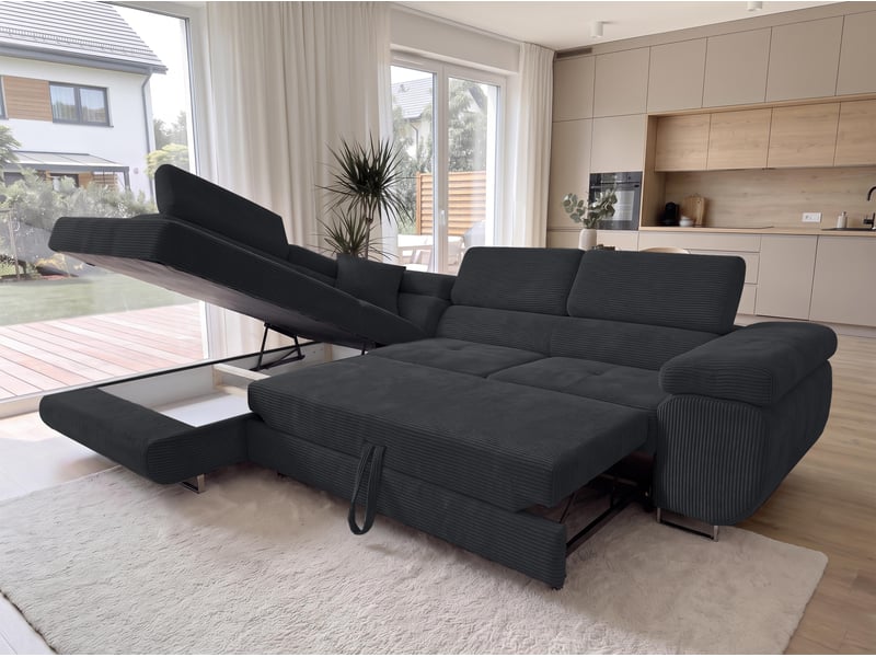  Canapé convertible 276 cm avec coffre et têtières – noir Konak - Conforama C