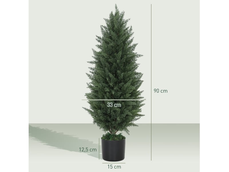 Cyprès artificiels lot de 2 avec pot résistants aux uv intérieur extérieur en plastique vert ø33 × 90 cm  - Conforama C