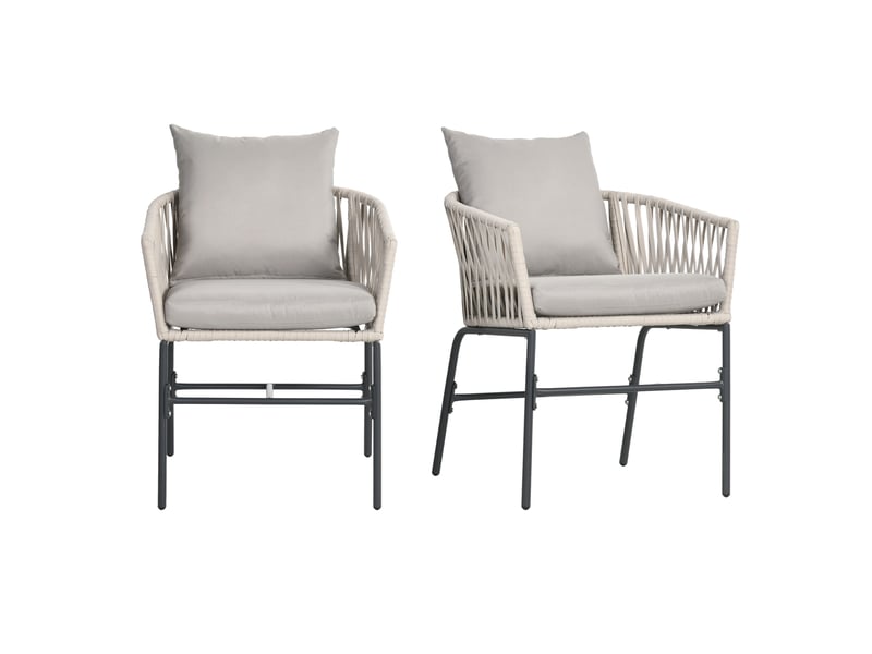  Lot de 2 chaises de jardin en acier et corde avec coussins beige 57 x 60 x 71 cm  - Conforama B