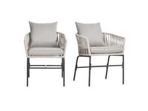 Lot de 2 chaises de jardin en acier et corde avec coussins beige 57 x 60 x 71 cm