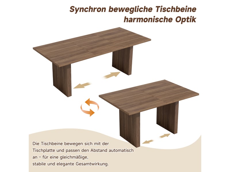  Table à manger extensible 140200 x 90 cm en mdf finition noyer, plateau épais 3 cm, pieds synchronisés, pour 6 à 8 personnes.  - Conforama E
