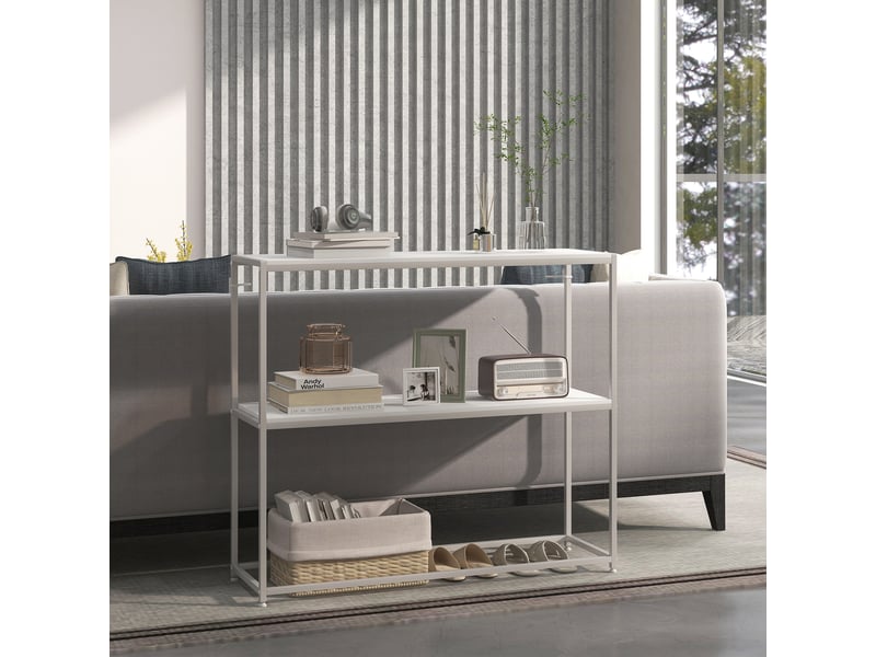  Table console en acier 2 étagères design moderne pour salon entrée couloir blanc 100 x 30 x 87 cm  - Conforama W