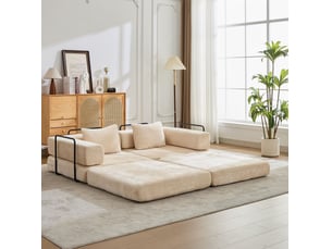 Canapé convertible modenvie modulable 2 places en tissu chenille beige, 200 x 100 x 63 cm