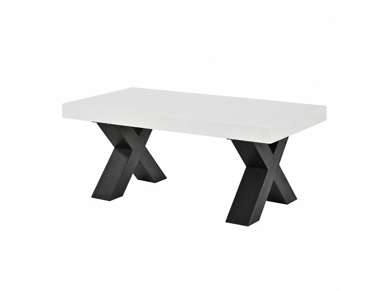  Table basse rectangulaire blanche et noire avec pieds en x, plateau brillant, 100 x 50 x 40 cm  - Conforama A
