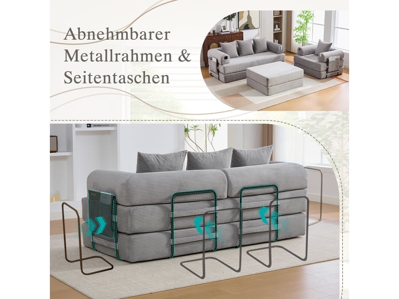  Canapé modulable, canapé 4 places – poches latérales, mousse haute densité, avec pouf, en velours tricoté  - Conforama W