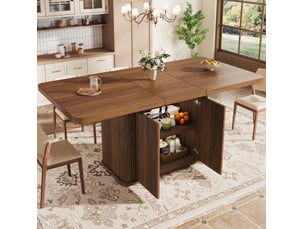 Table à manger extensible 140180x80x76.5 cm avec rangement, effet bois brun foncé