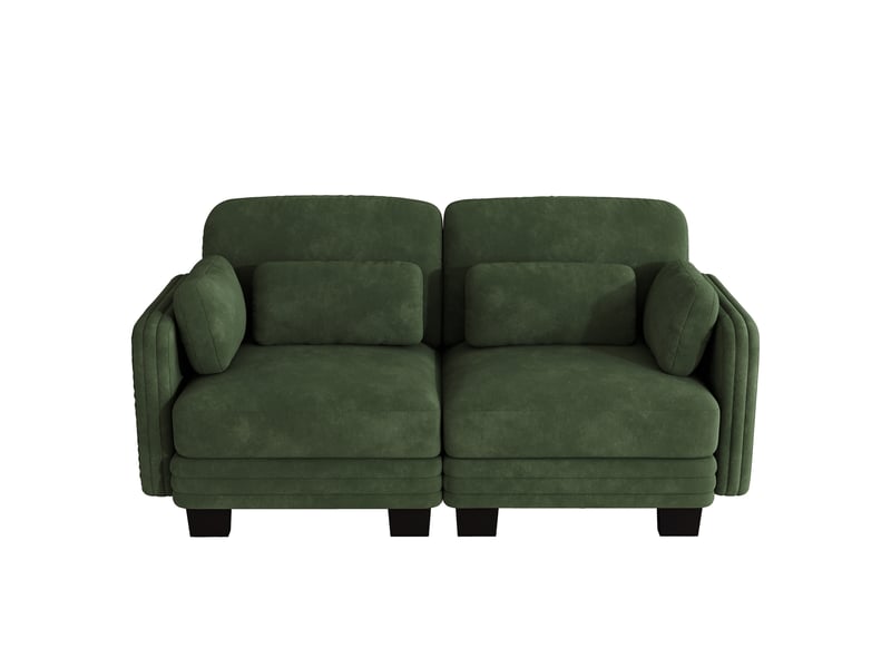  Canapé droit 2 places modulable en chenille 176x88x88 cm vert  - Conforama D
