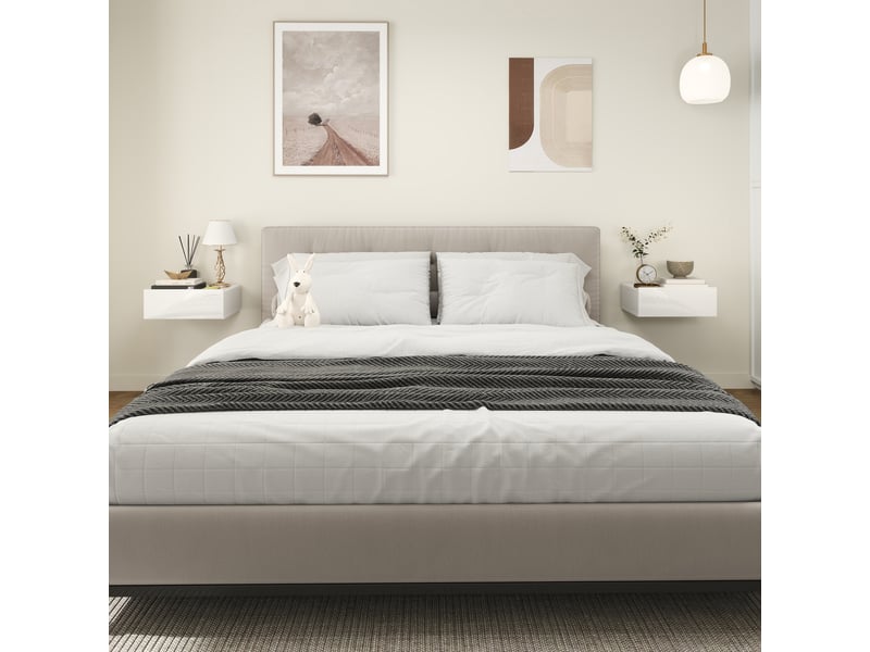  Ensemble de 2 tables de chevet suspendues avec 1 tiroir, fixation murale, style moderne pour chambre, 40 x 30 x 15 cm, blanc  - Conforama D