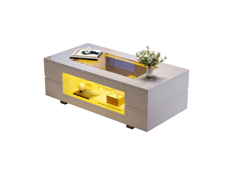  Table basse led avec rangement pour salon 100×50×35 cm en panneaux de particules blanc  - Conforama A