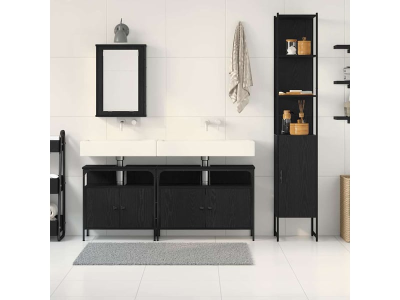 Ensemble de mobilier de salle de bain 4 pc chêne noir cf64509 - Conforama D