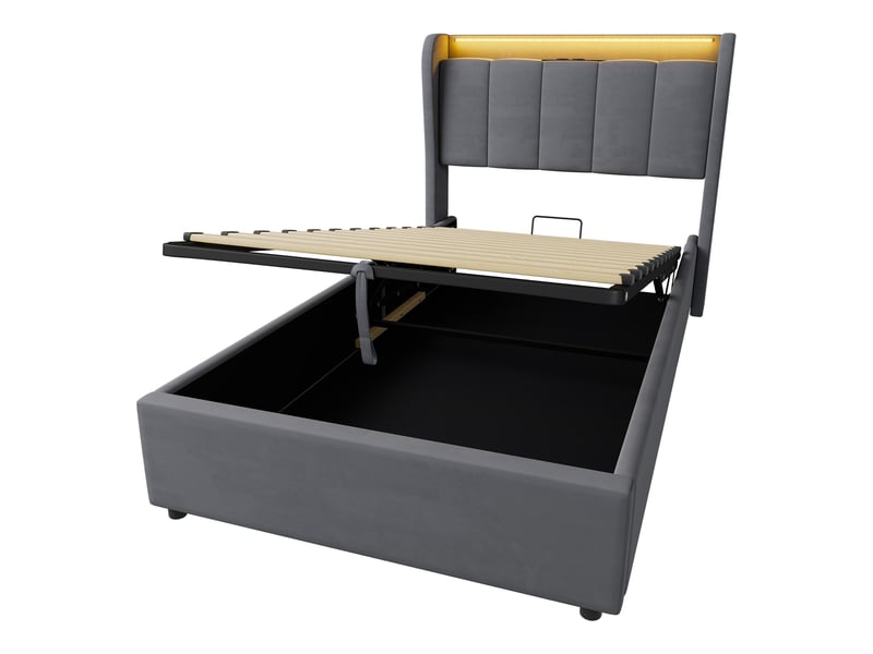  Lit coffre 90x200 cm, lit simple avec sommier et tête de lit pour adolescents, sans matelas  - Conforama D