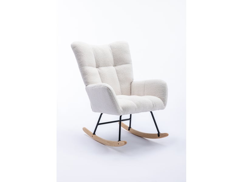  Fauteuil à bascule en tissu bouclette blanc avec accoudoirs  - Conforama A