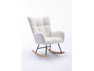 Fauteuil à bascule en tissu bouclette blanc avec accoudoirs