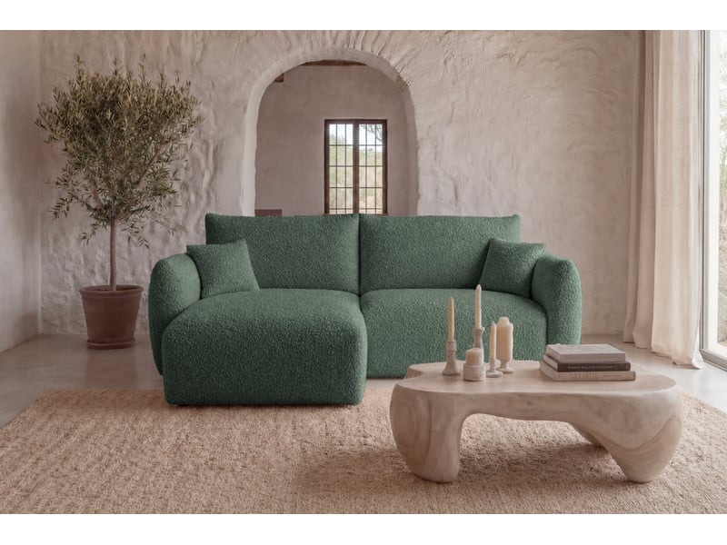  Elio mini - canapé d'angle convertible tissu bouclette 3 places vert  - Conforama D