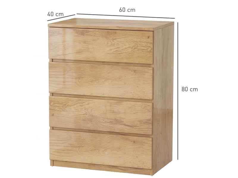  Commode 4 tiroirs sans poignées mdf coloris naturel 60 x 40 x 80 cm  - Conforama C
