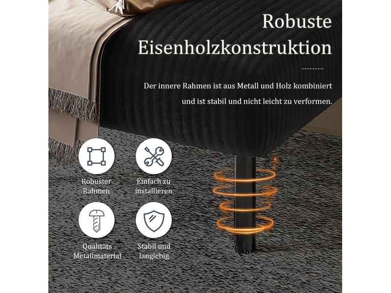  Fauteuil de salon à assise profonde avec dossier ergonomique et poches latérales en velours côtelé noir  - Conforama E