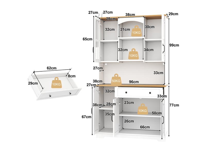  Buffet vitrine 100x38x178 cm blanc avec 2 portes en verre trempé, 1 tiroir et led rgb Fay Lum - Conforama C