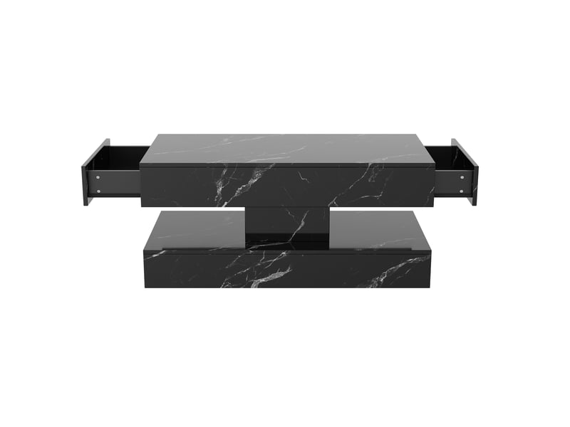 Table basse, 100x50x45 cm, table de salon avec éclairage led intelligent, plateau effet marbre résistant avec 4 zones de rangement et tiroirs, noir - Conforama D