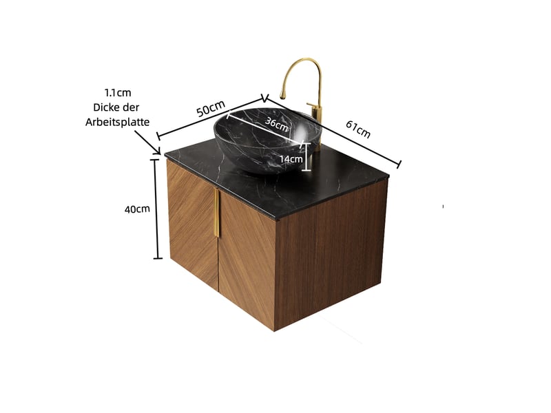  Meuble sous vasque suspendu avec vasque en céramique, 2 portes à fermeture douce, pour salle de bain, 61 × 50 × 55,1 cm  - Conforama E