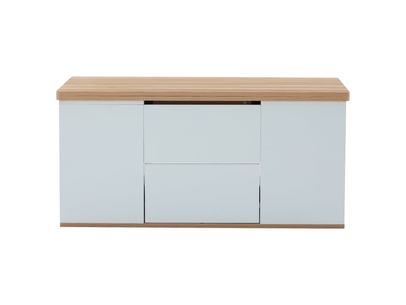  Lit coffre 180x200 cm aspect chêne avec ouverture hydraulique, lit double en bois avec tables de nuit intégrées avec étagère de tête de lit, led et usb-c  - Conforama A