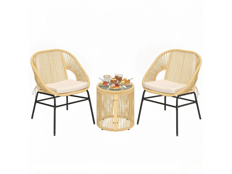  Salon de jardin,63x73x81 cm,2 places avec table ronde,résine tressée,beige  - Conforama A