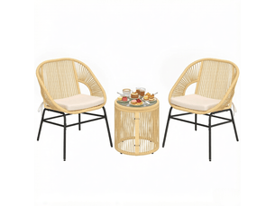 Salon de jardin,63x73x81 cm,2 places avec table ronde,résine tressée,beige