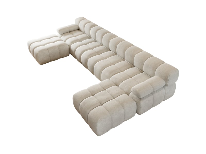 Canapé d'angle panoramique en u 6 places 400x200x68 cm en chenille blanc - Conforama E