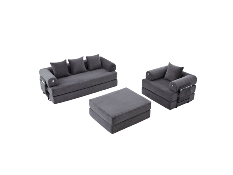  Canapé modulaire 4 places avec ottomane — cadre métallique robuste, poche latérale, 4 coussins en mousse dense  - Conforama A