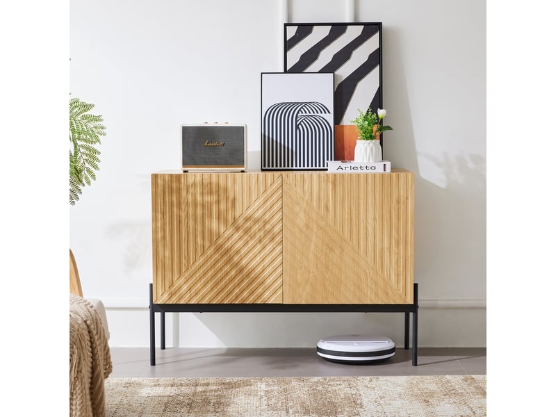  Buffet noir 100x40x75 cm – 2 portes, pieds métal – design épuré pour salon et salle à manger  - Conforama B