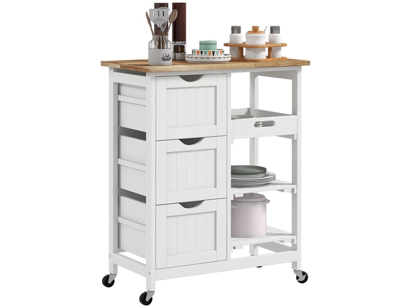  Desserte de cuisine à roulettes 3 tiroirs 1 plateau amovible blanc 67 x 37 x 85,5 cm  - Conforama A