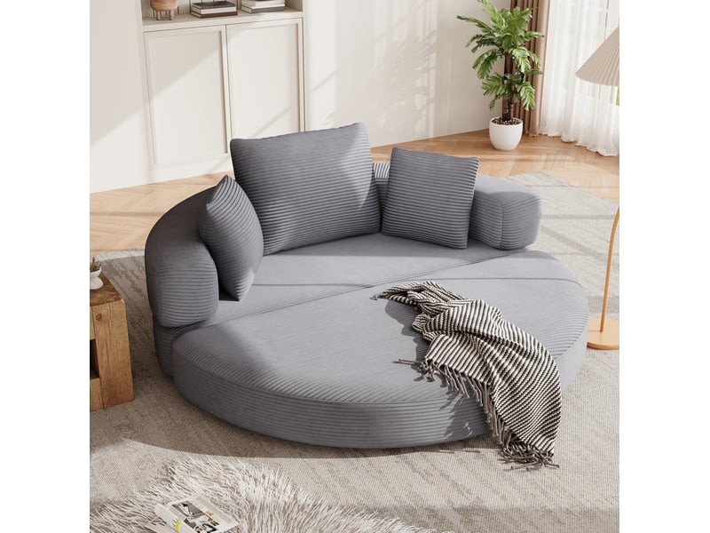  Canapé convertible 2 places en velours côtelé gris avec 3 coussins, couchage ovale pour petits espaces  - Conforama B