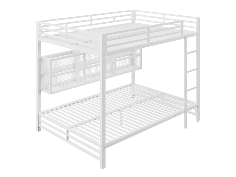 Lit superposé 140 x 200 cm, rangements, led, blanc - Conforama E