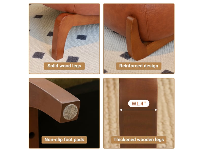  Fauteuil de lecture sans accoudoirs en simili-cuir, pieds en bois massif  - Conforama D