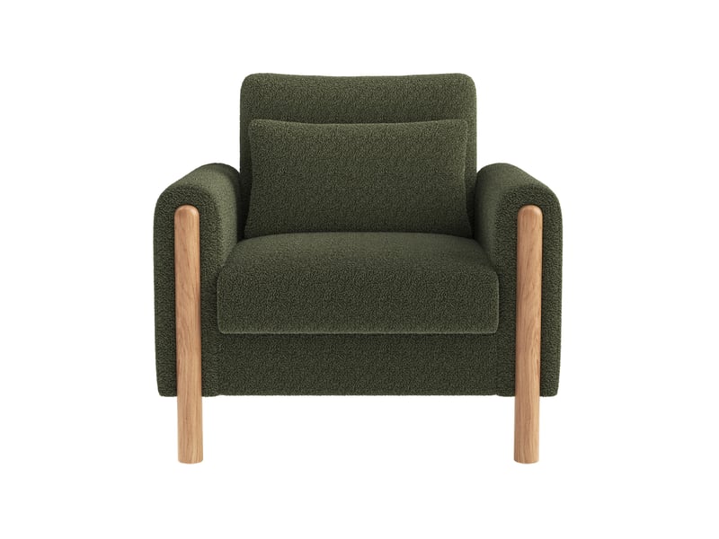  Fauteuil lounge 87x83x88,5cm coussin épais, assise haute densité, bois, pieds antidérapants confort velours teddy vert  - Conforama A