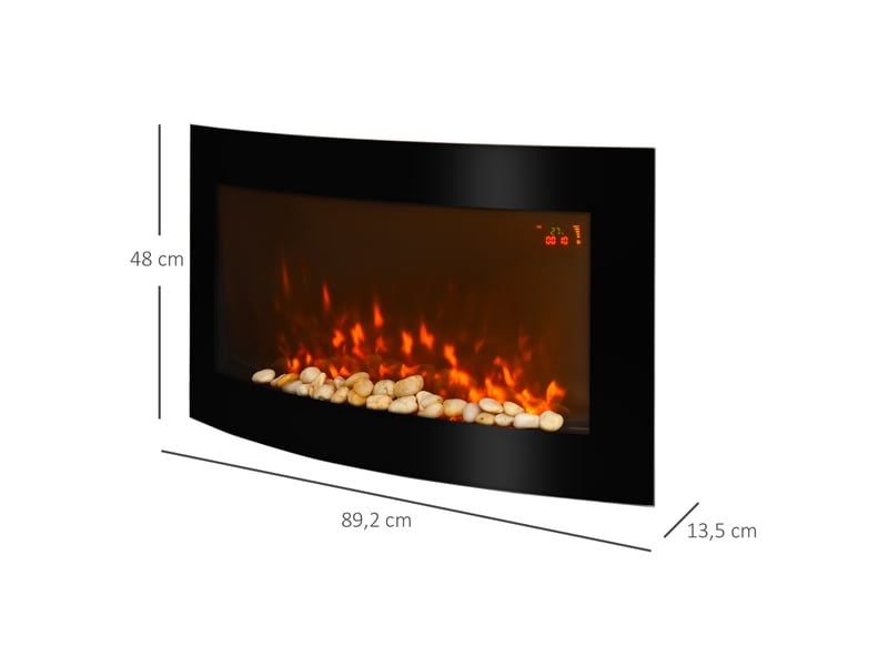  Cheminée électrique murale éclairages latéraux led design avant-gardiste affichage led avec télécommande et minuterie 10002000 w luminosité réglable noir  - Conforama C