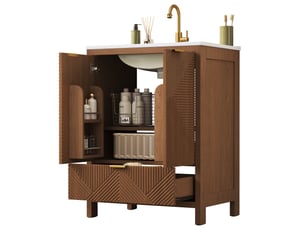 Meuble sous-vasque 61x47x87 cm – marron noyer – vasque céramique et rangement intégré, sans robinetterie