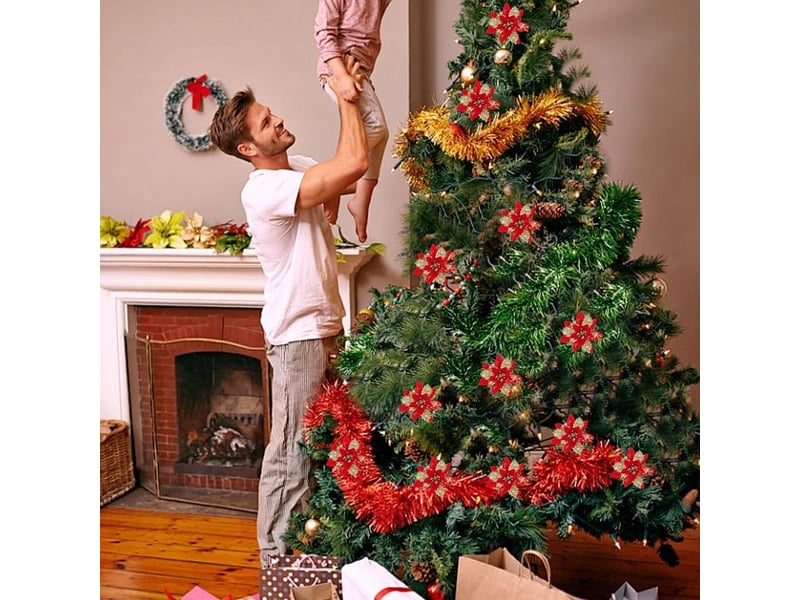  Poinsettias - fleurs artificielles noël - décor festif porte arbre table - 12 pièces - rouge - 14,5 x 14,5 cm - plastique  - Conforama E