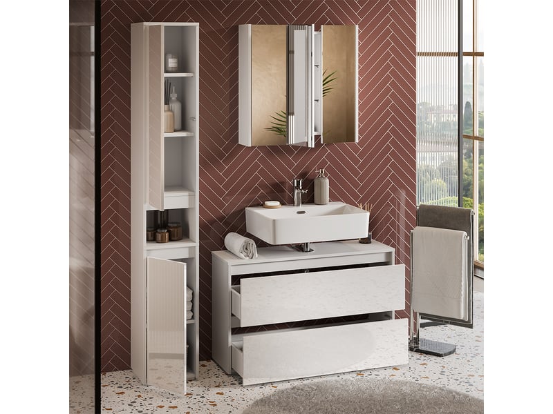 Vicco meubles bain, blanc haute brillanceblanc, 3 pièces - Conforama E