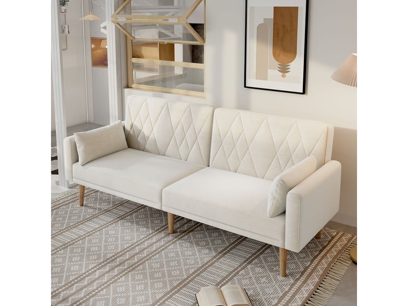  Canapé convertible, 180x75x82 cm, 2 places avec dossier réglable, velours, beige  - Conforama D