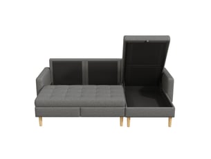 Canapé d’angle gris, canapé en l 3 places avec méridienne réversible et rangement, 212 x 130 x 86 cm pour petit salon