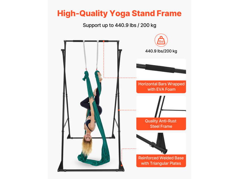  Vevor structure balancoire pour yoga aerien avec hamac de 6 m, portique pour hamac et yoga capacite de 200 kg, support de traction triangulaire avec mousse eva, reglages horizontal et vertical  - Conforama B