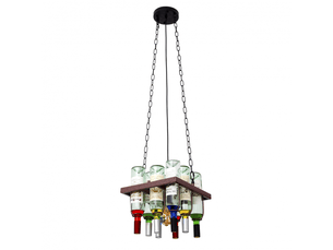 Colgante rústico abrila bodega con 8 botellas 1 luz e27 marrón rústico marrón, 120 x 32 x 32 cm