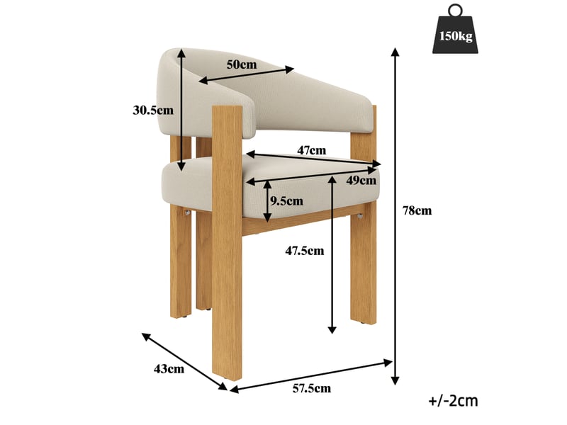  Lot de 6 chaises de salle à manger 49x47x78cm, beige et naturel, garnissage épais, meuble de cuisine, effet bois, métal  - Conforama C