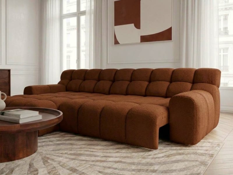  Bobochic canapé d'angle convertible avance-recule électrique andre tissu texturé orange  angle gauche ANDRE - Conforama C