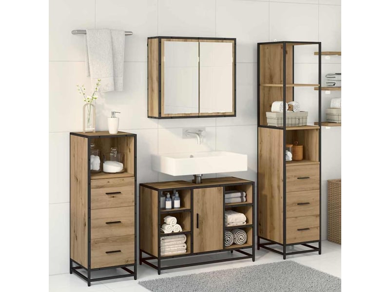 Ensemble de mobilier de salle de bain 3 pc chêne artisanal cf64299 - Conforama D