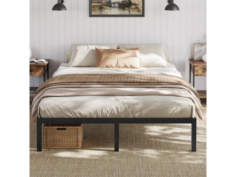  Lit 90x200 cm havenlyhome, cadre de lit double en métal avec lattes, charge max. 350 kg, montage facile, lit 2 personnes silencieux, noir  - Conforama R