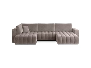 Canapé d'angle droit fixe MEUBLORAMA 6 places Polyester beige avec coffre de rangement