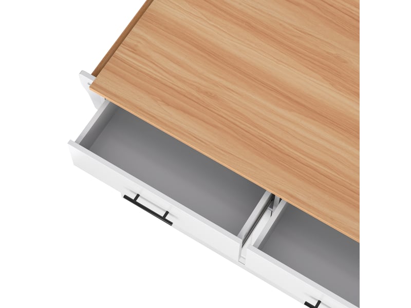  Îlot de cuisine 136x46-71x91,5 cm, desserte extensible avec pieds interchangeables, tiroirs et portes, mdf, naturel et blanc  - Conforama E